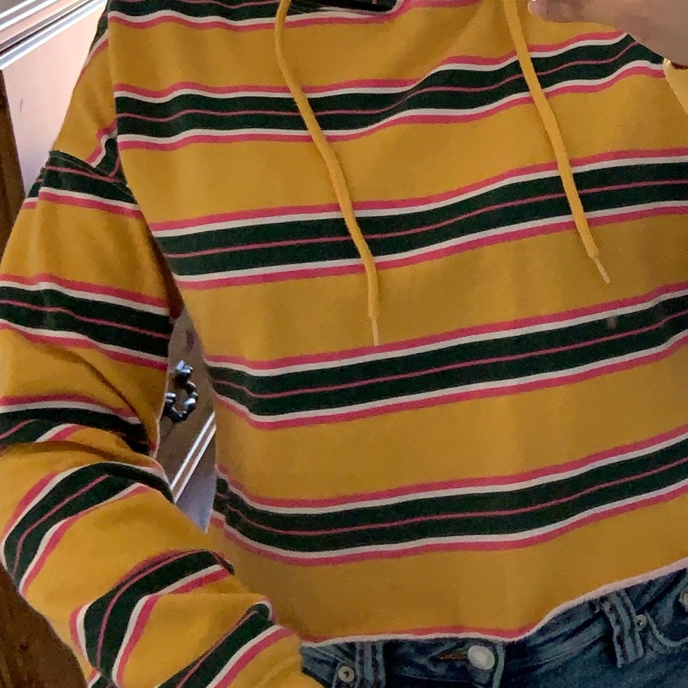 Yellow, green, white and pink crop top sweater